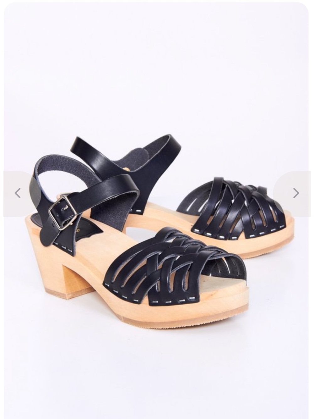 Swedish Hasbeens “ Braided Sky High Black Leather Strap Women’s Clog Size 39